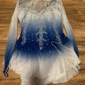 Blue and White Rhinestone Figure Skating Dress